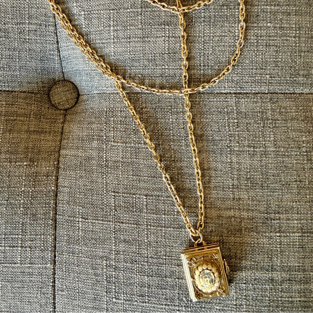 Vintage Gold Book Locket Necklace